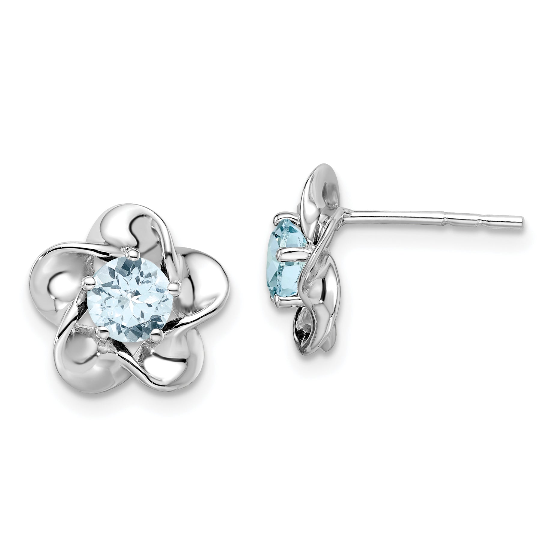 Sterling Silver Rhodium-plated Floral Aquamarine Post Earrings Main image