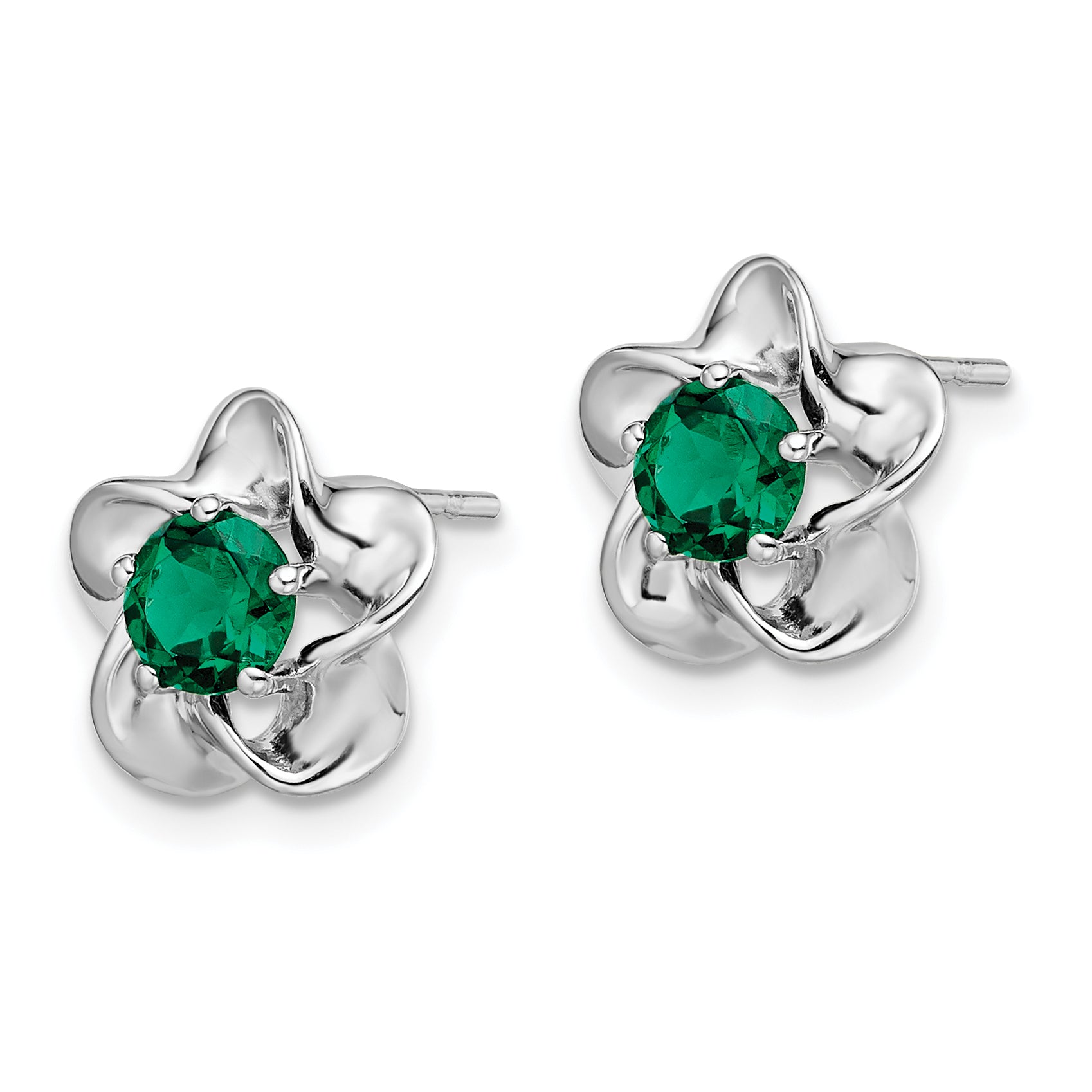 Sterling Silver Rhodium-Plated Emerald Floral Earrings Elegant Birthstone Design Secondary image