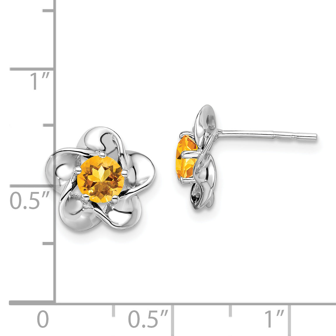 Sterling Silver Rhodium-Plated Floral Citrine Earrings  Lightweight, Polished Finish