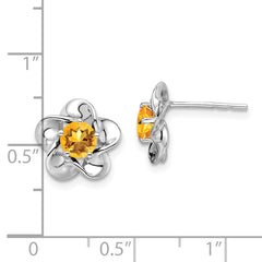 Sterling Silver Rhodium-Plated Floral Citrine Earrings  Lightweight, Polished Finish