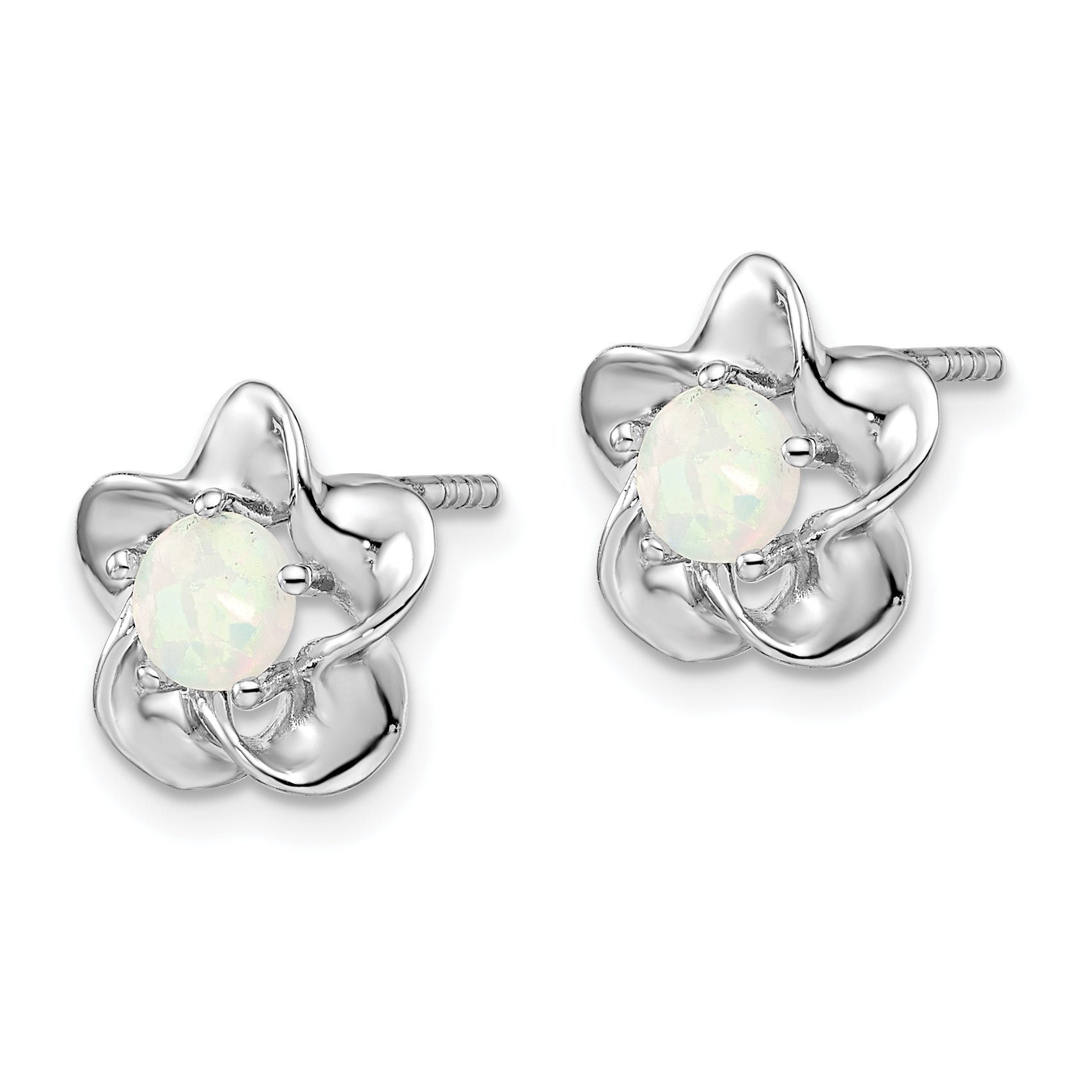 Sterling Silver Opal Button Earrings with Rhodium Plating  Lightweight Floral Design Secondary image