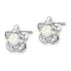 Sterling Silver Opal Button Earrings with Rhodium Plating  Lightweight Floral Design