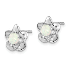 Sterling Silver Rhodium-plated Floral Created Opal Post Earrings
