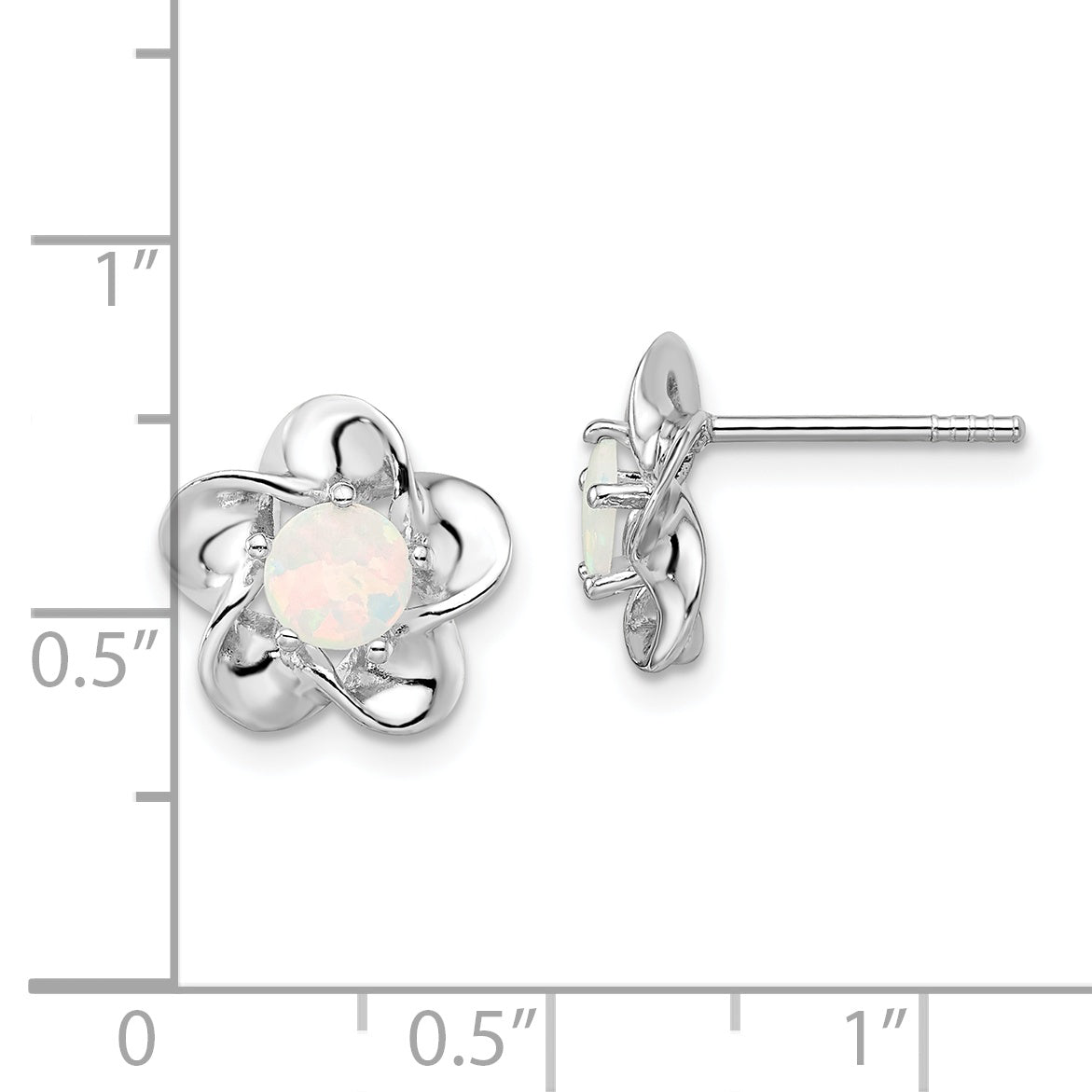Sterling Silver Opal Button Earrings with Rhodium Plating  Lightweight Floral Design