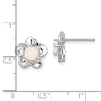 Sterling Silver Opal Button Earrings with Rhodium Plating  Lightweight Floral Design