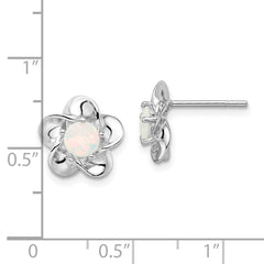 Sterling Silver Rhodium-plated Floral Created Opal Post Earrings