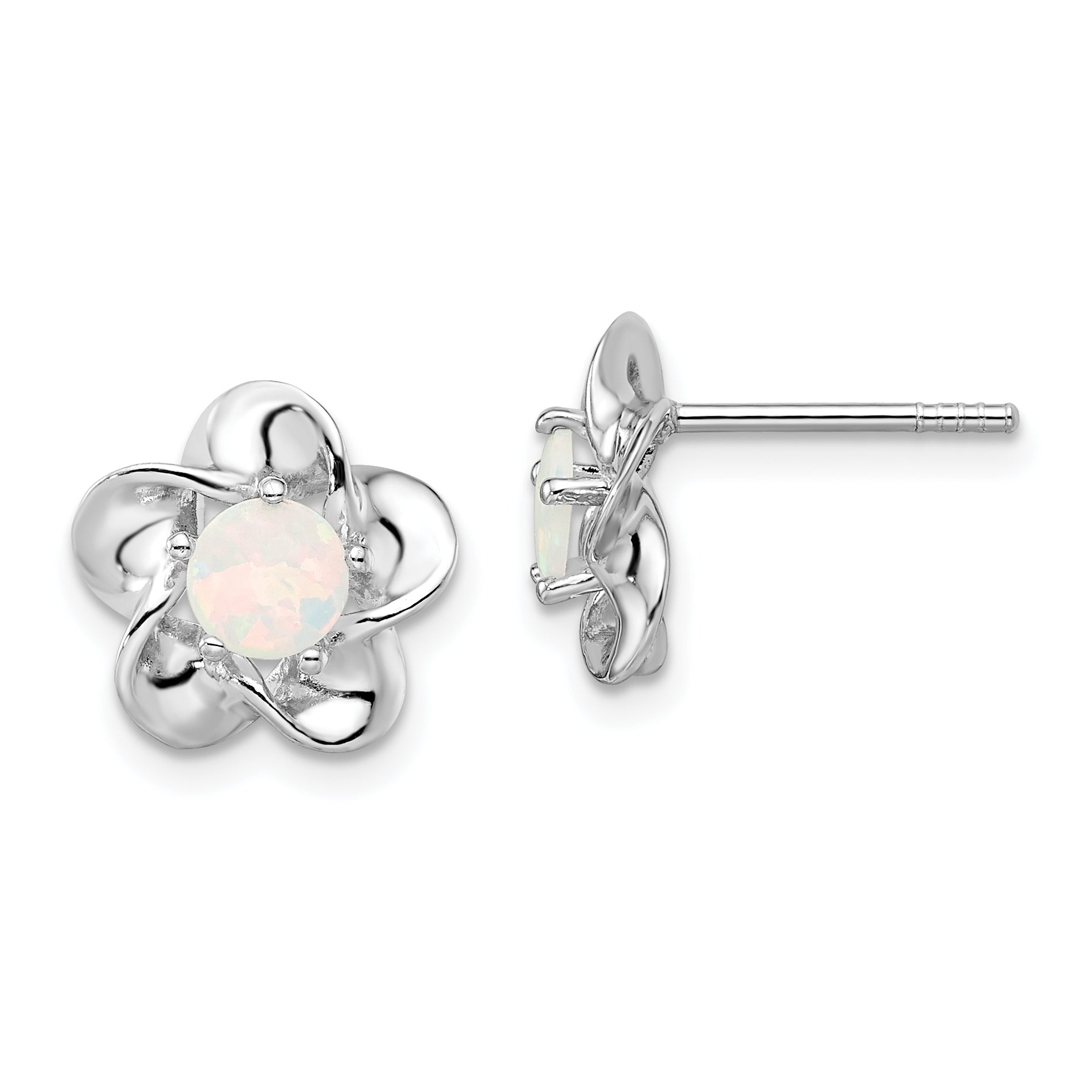 Sterling Silver Rhodium-plated Floral Created Opal Post Earrings Main image