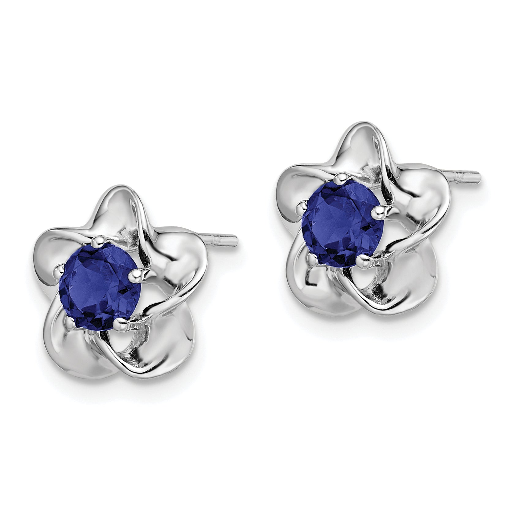 Sterling Silver Rhodium-Plated Sapphire Floral Earrings  Elegant, Lightweight Design