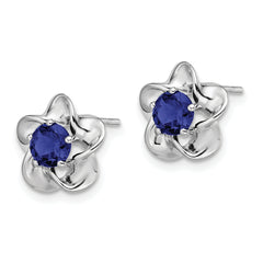 Sterling Silver Rhodium-Plated Sapphire Floral Earrings  Elegant, Lightweight Design