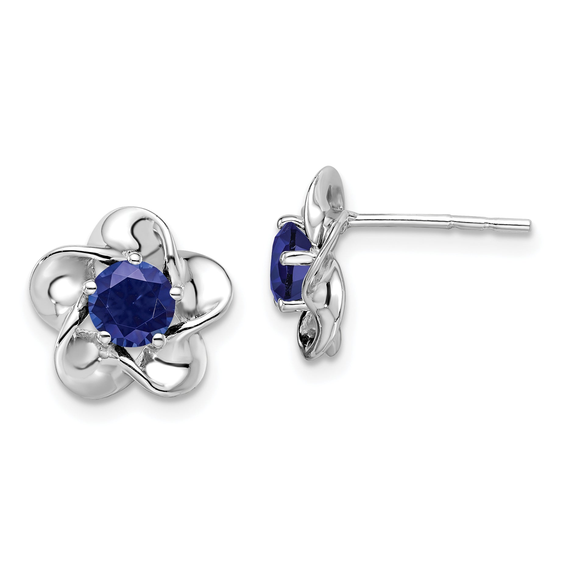Sterling Silver Rhodium-plated Floral Created Sapphire Post Earrings Main image