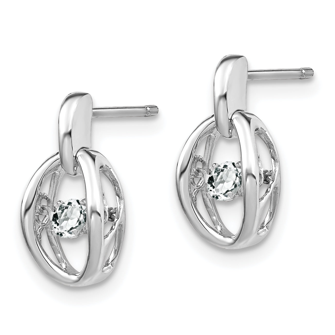 Sterling Silver Rhodium CZ Birthstone Earrings with Polished Finish