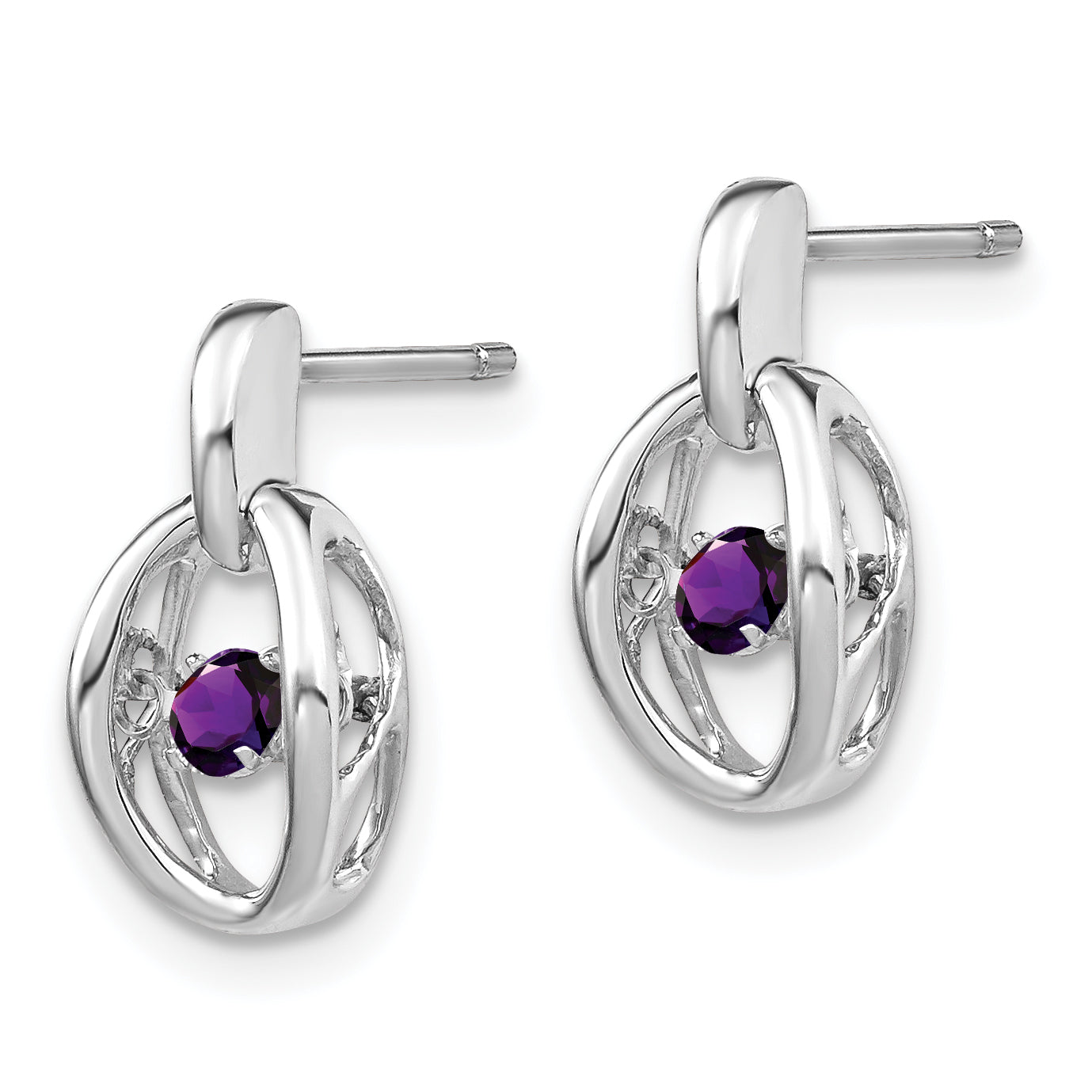 Sophia Jewelers Sterling Silver Amethyst Birthstone Earrings with Rhodium Finish Secondary image