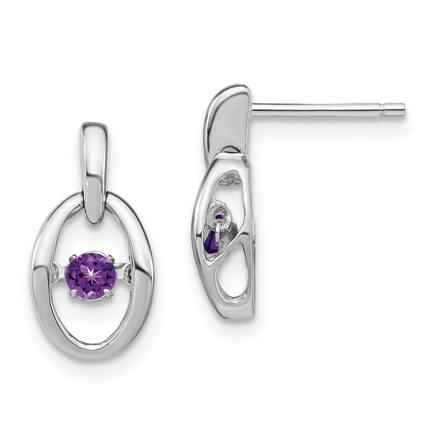 Sterling Silver Rhodium Amethyst Birthstone Vibrant Earrings Main image
