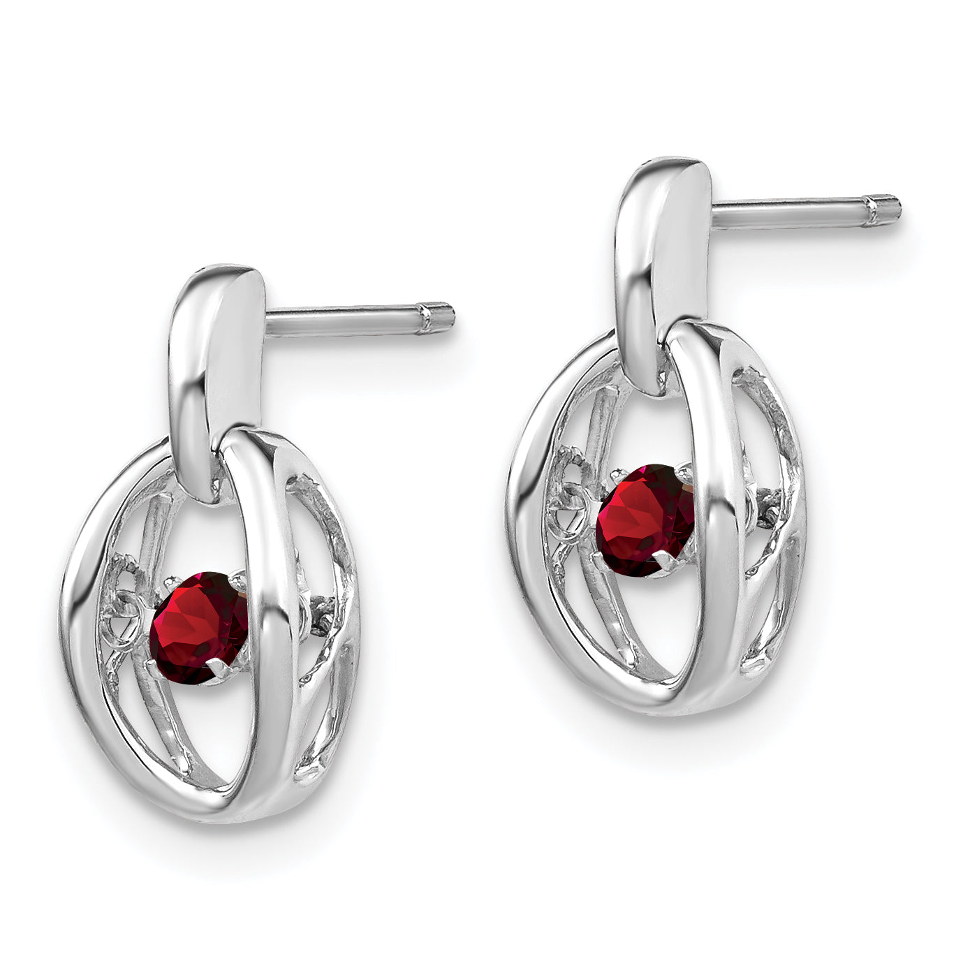 Sterling Silver 925 Garnet Birthstone Dangle Earrings with Rhodium Finish