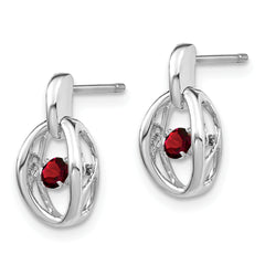Sterling Silver 925 Garnet Birthstone Dangle Earrings with Rhodium Finish