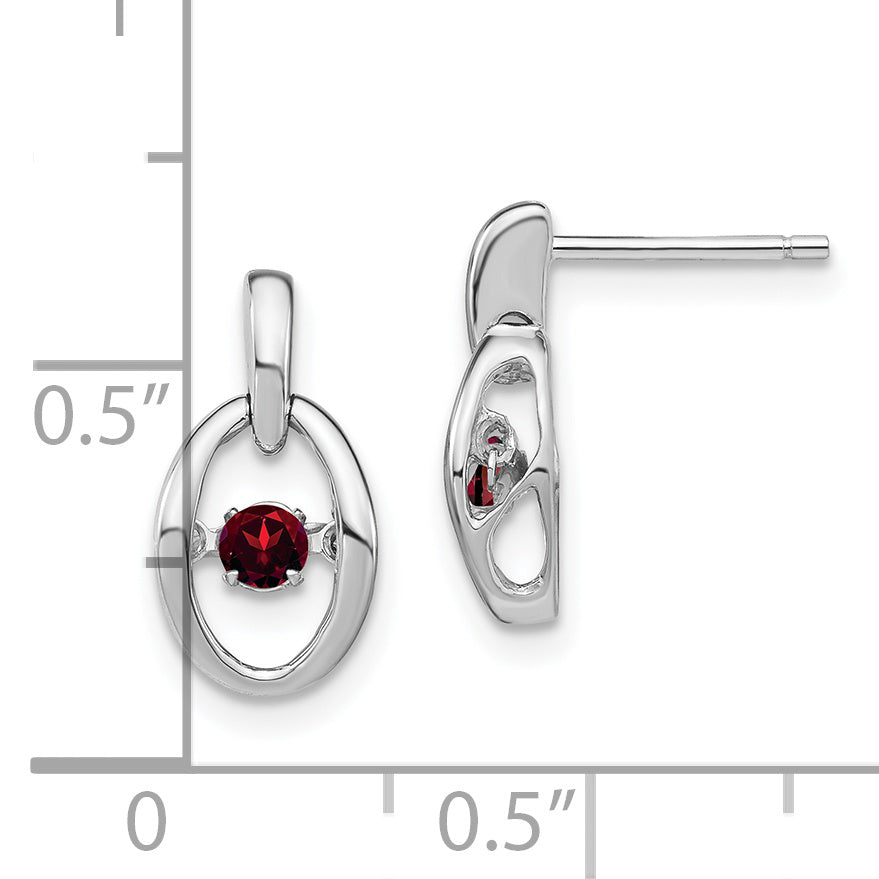 Sterling Silver 925 Garnet Birthstone Dangle Earrings with Rhodium Finish