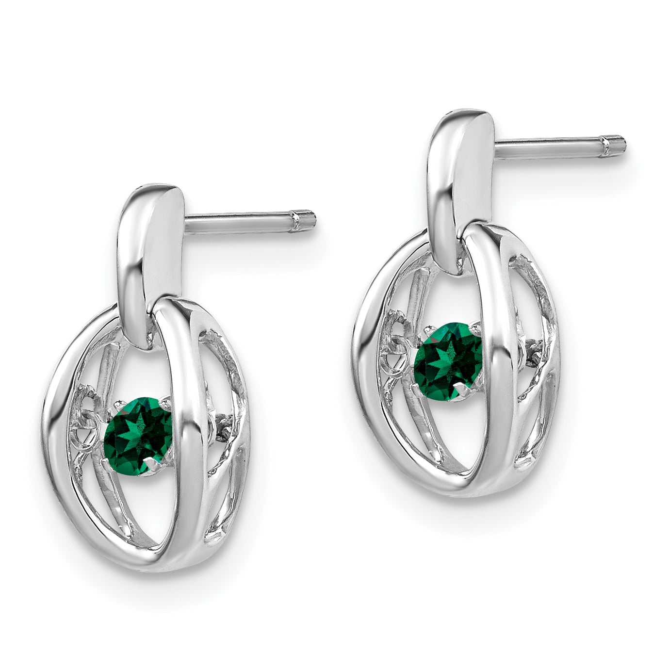 Sterling Silver Rhodium Plated Birthstone Drop Earrings with Created Emerald Secondary image
