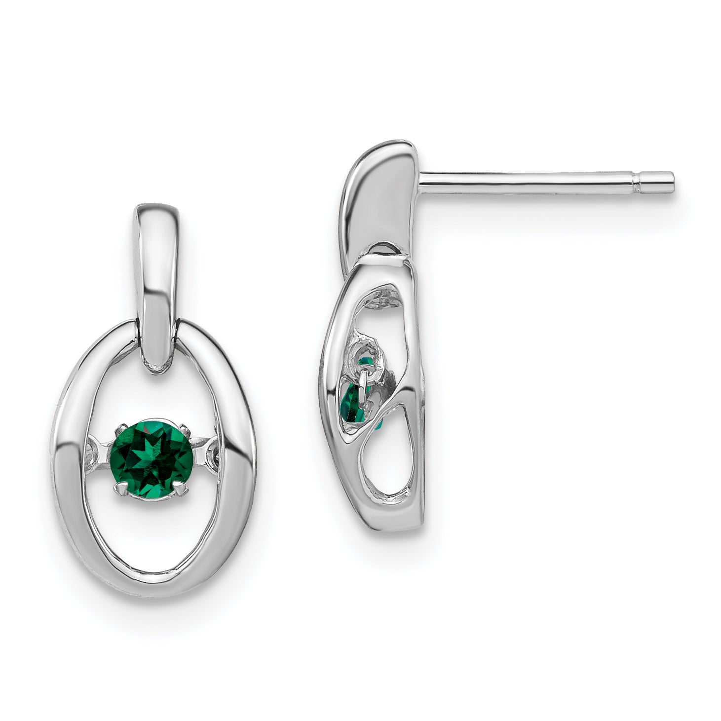 Sterling Silver Rhodium Created Emerald Birthstone Vibrant Earrings Main image