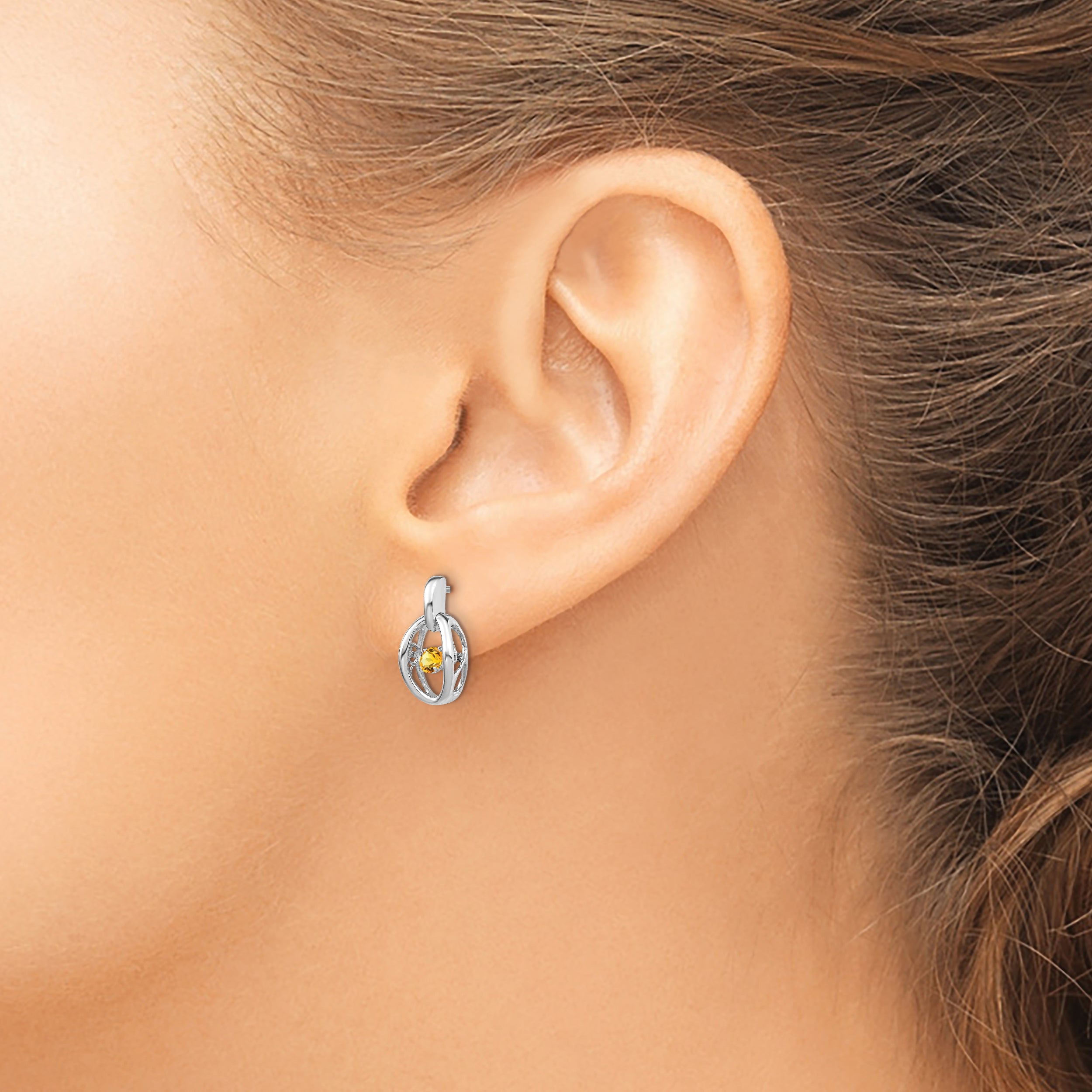 Sterling Silver Citrine Birthstone Earrings with Rhodium Finish  November