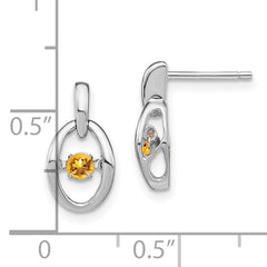 Sterling Silver Citrine Birthstone Earrings with Rhodium Finish  November