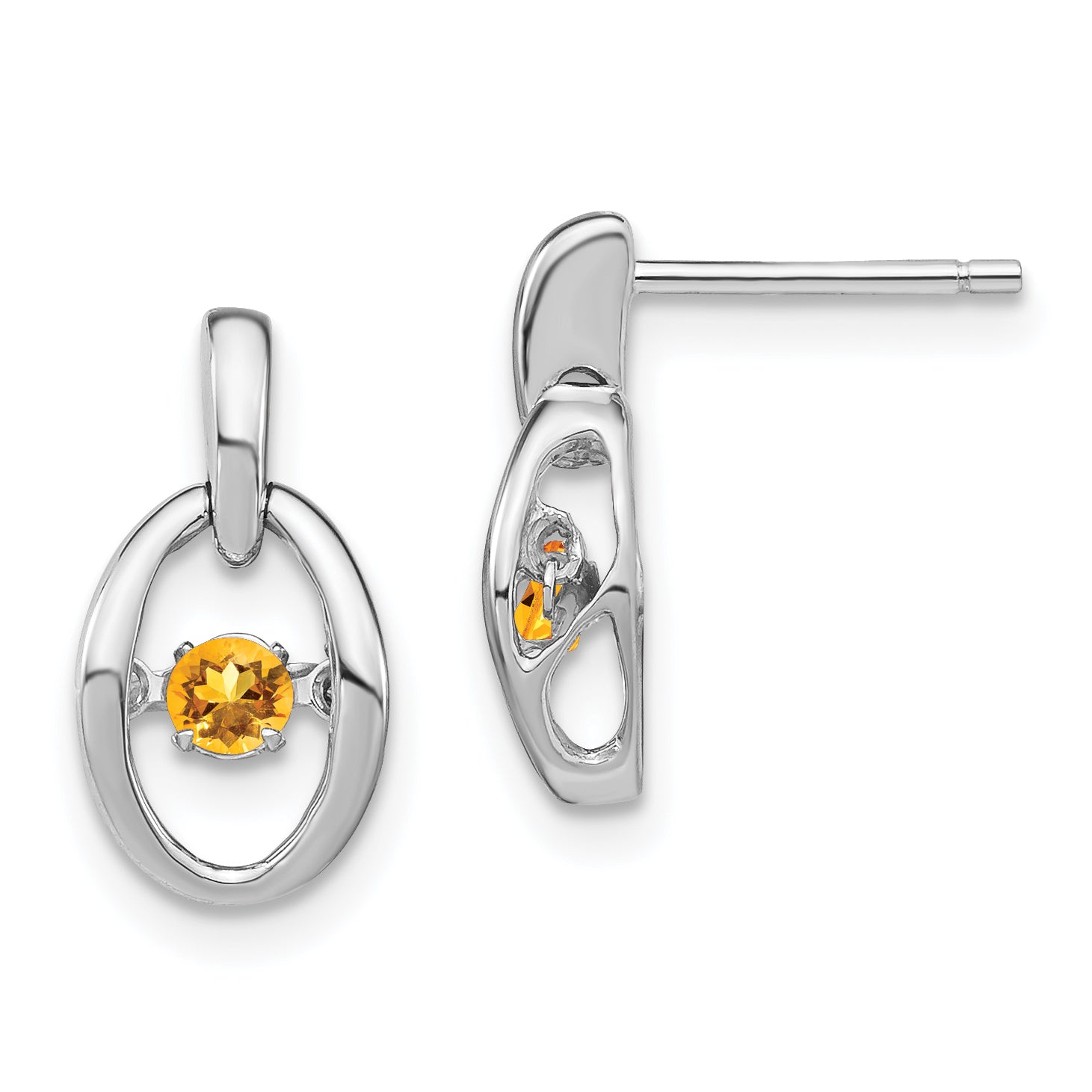 Sterling Silver Rhodium Citrine Birthstone Vibrant Earrings