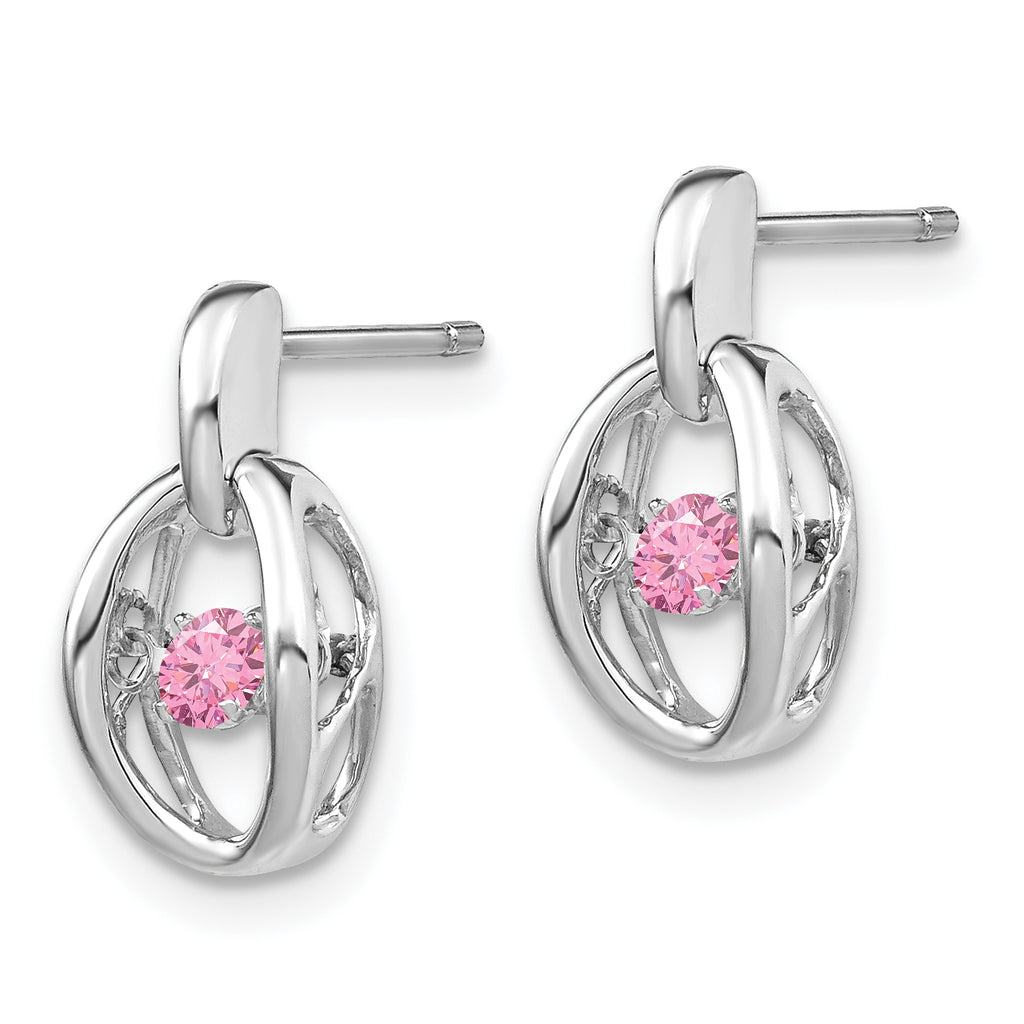 Sophia Jewelers 925 Sterling Silver Pink CZ Birthstone Dangle Earrings Polished Finish