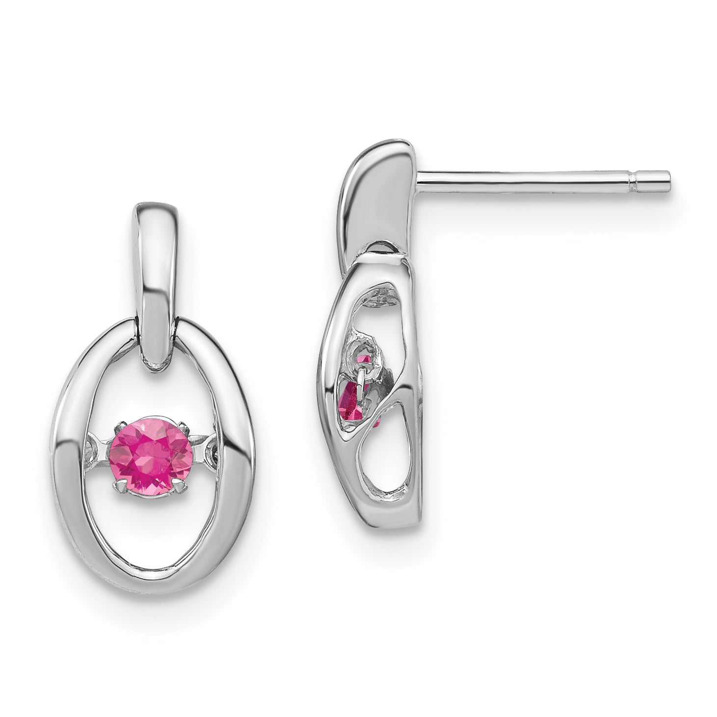 Sterling Silver Rhodium Pink CZ Birthstone Vibrant Earrings Main image