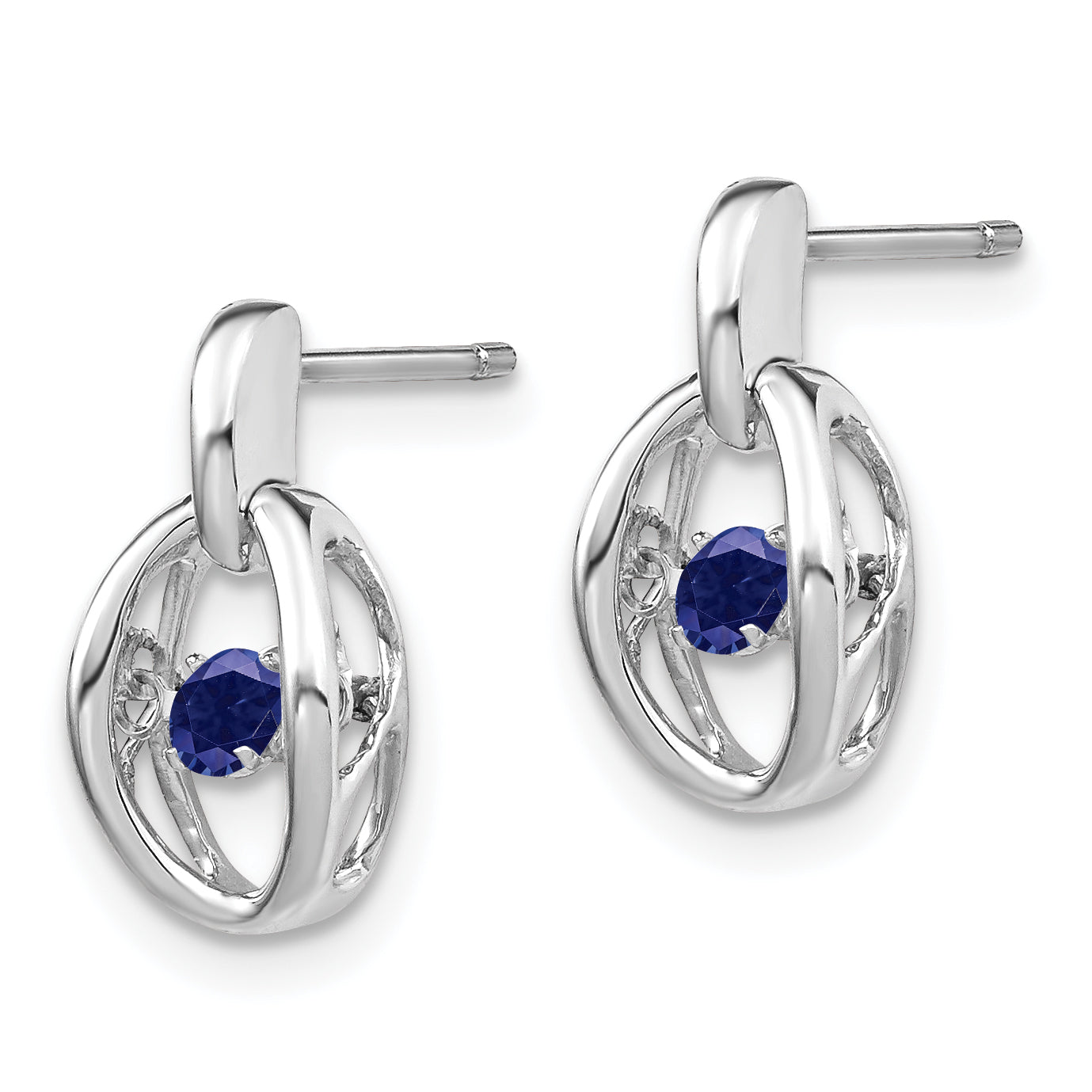 Sterling Silver Rhodium Blue Sapphire Birthstone Dangle Earrings for Women Secondary image