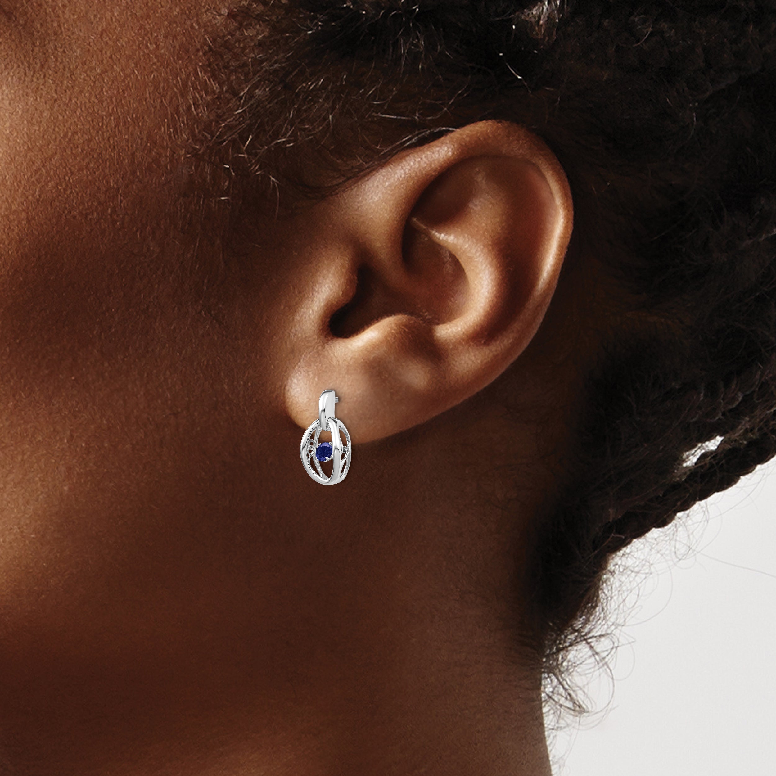 Sterling Silver Rhodium Created Blue Sapphire Birthstone Vibrant Earrings