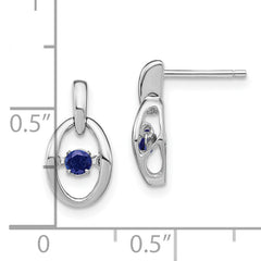 Sterling Silver Rhodium Created Blue Sapphire Birthstone Vibrant Earrings