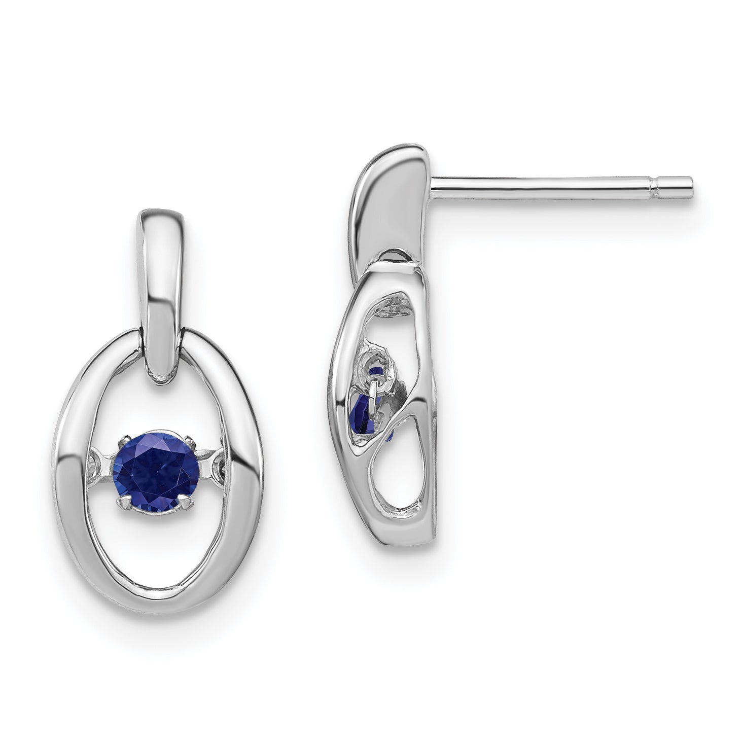 Sterling Silver Rhodium Created Blue Sapphire Birthstone Vibrant Earrings Main image