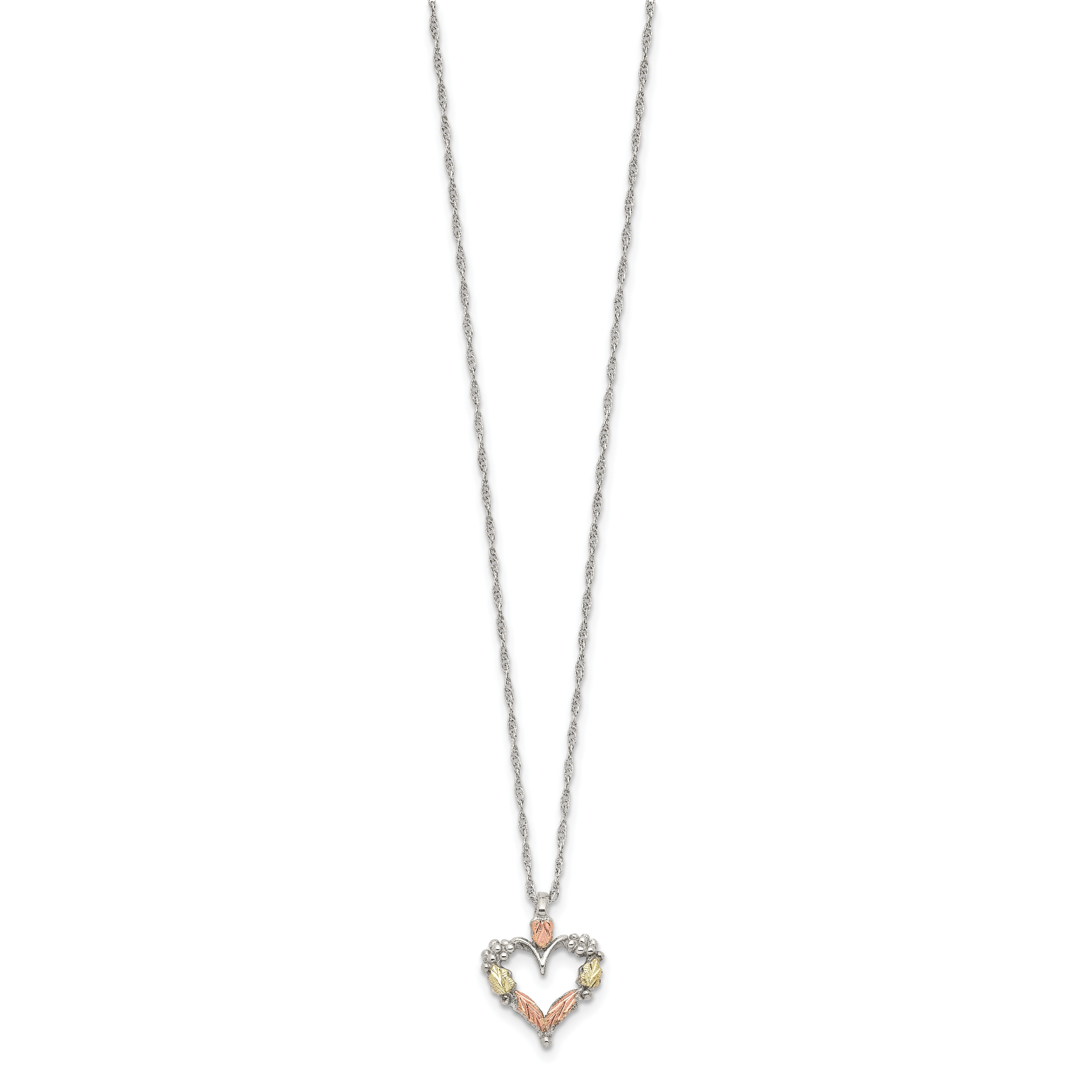 Sterling Silver 12K Gold Open Heart Necklace with Rhodium Finish Secondary image