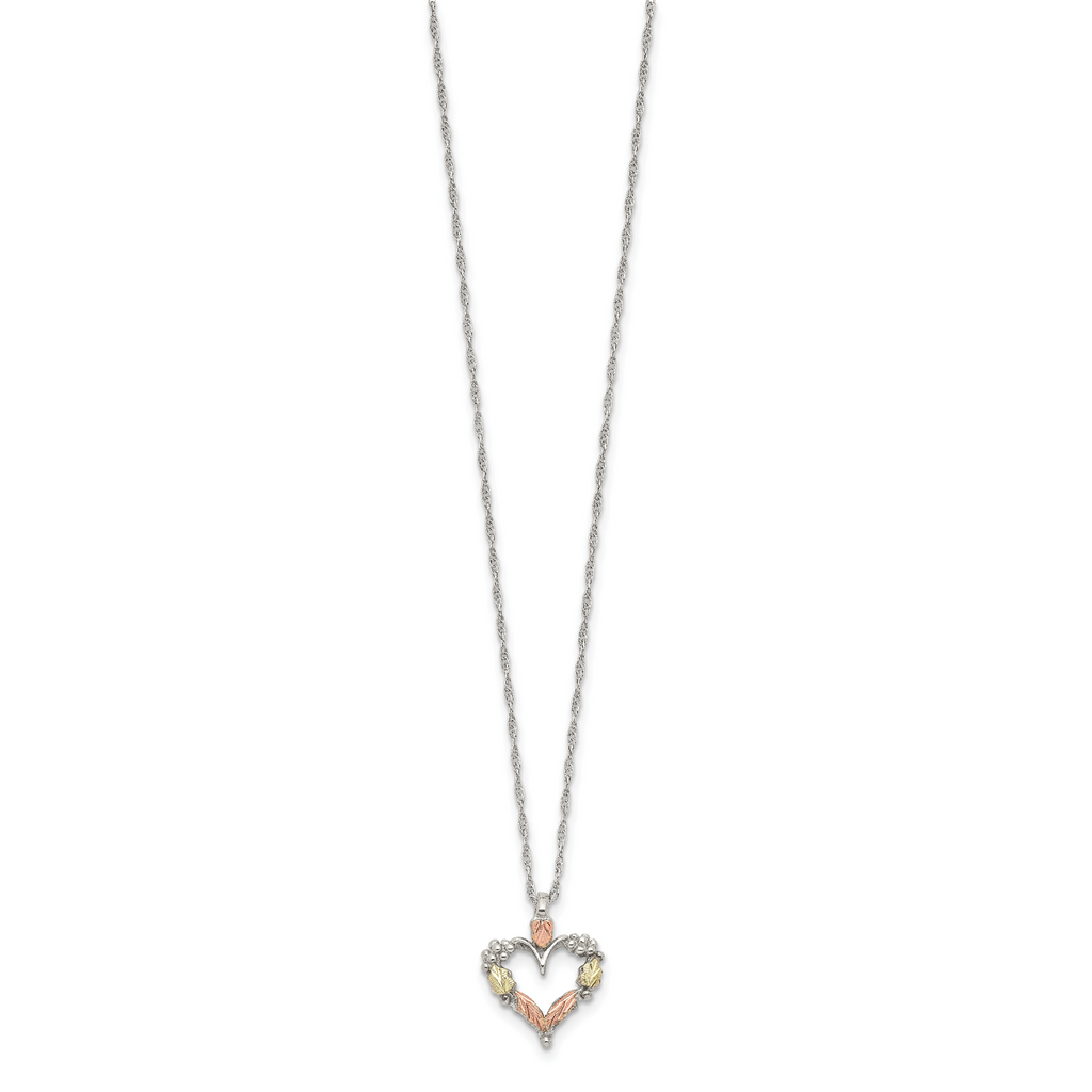 Sterling Silver 12K Gold Open Heart Necklace with Rhodium Finish