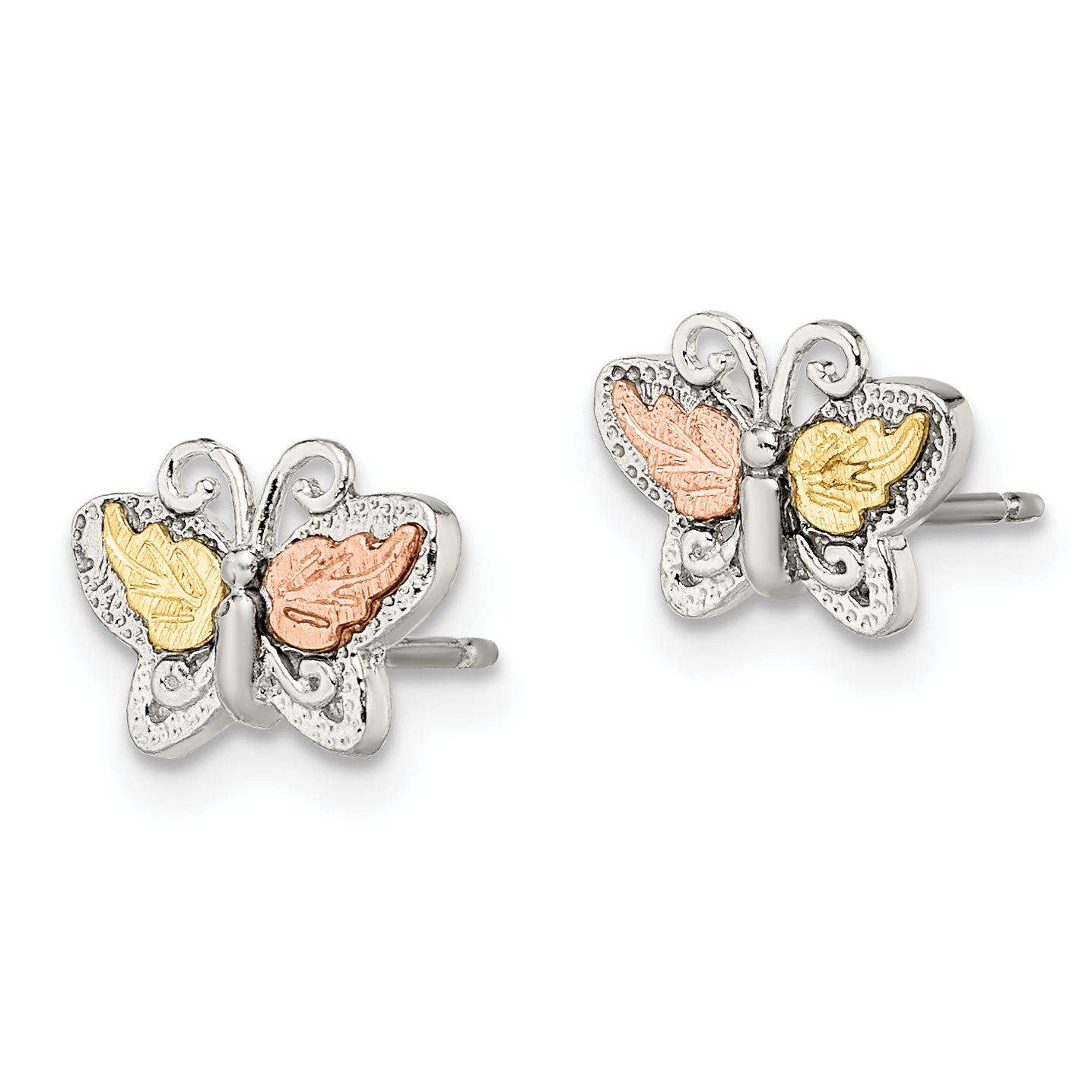 Sterling Silver 12K Gold Accent Butterfly Earrings with Rhodium Plating for Women