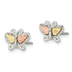 Sterling Silver 12K Gold Accent Butterfly Earrings with Rhodium Plating for Women