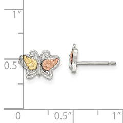 Sterling Silver 12K Gold Accent Butterfly Earrings with Rhodium Plating for Women
