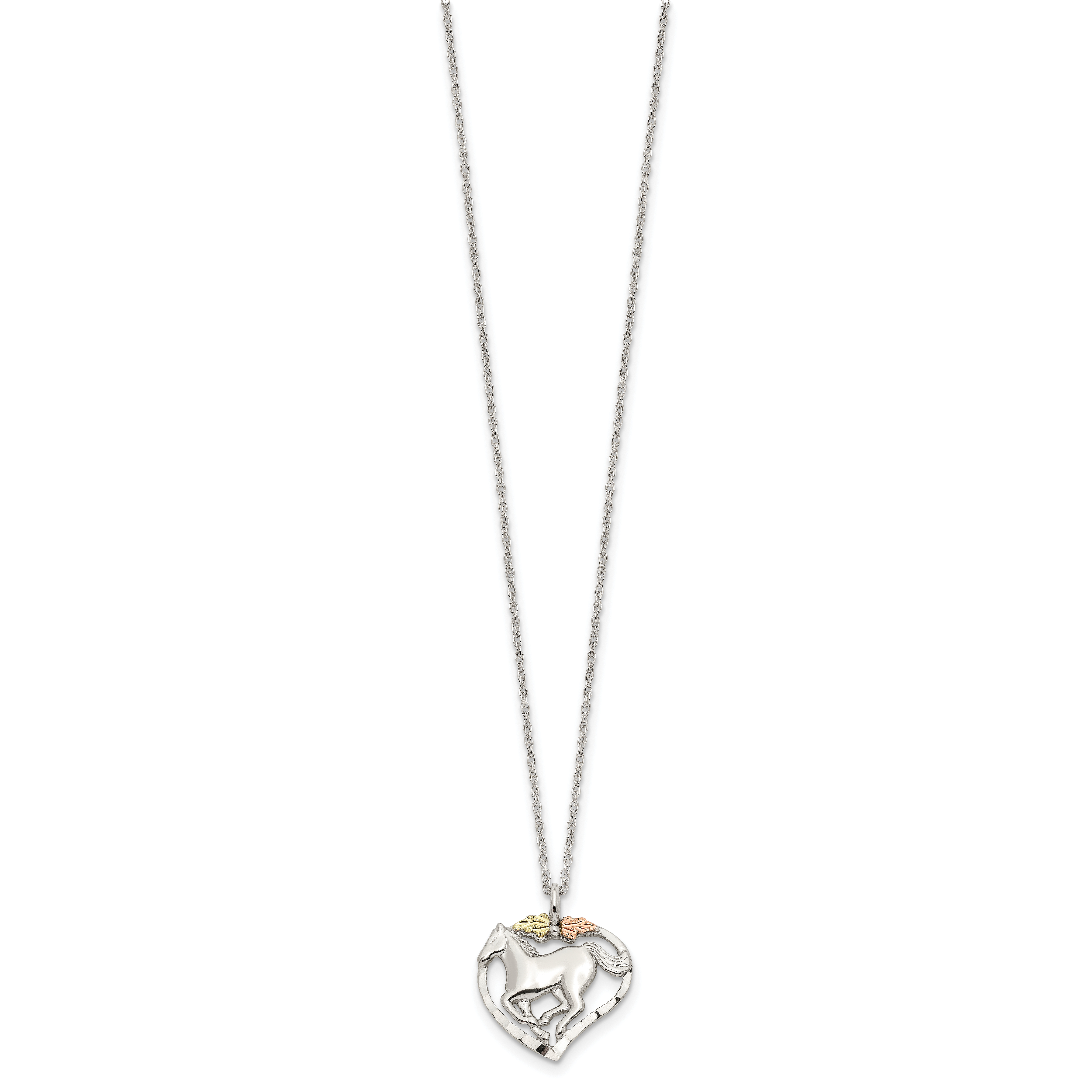 Sterling Silver 12K Gold Horse Heart Necklace with Rhodium Finish Secondary image
