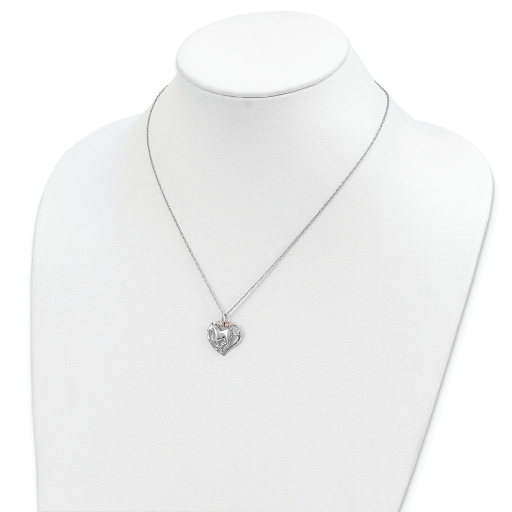 Sterling Silver 12K Gold Horse Heart Necklace with Rhodium Finish