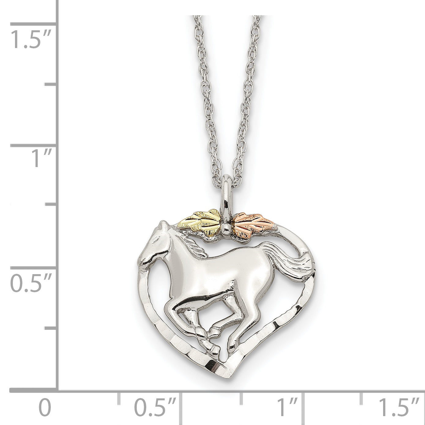 Sterling Silver 12K Gold Horse Heart Necklace with Rhodium Finish