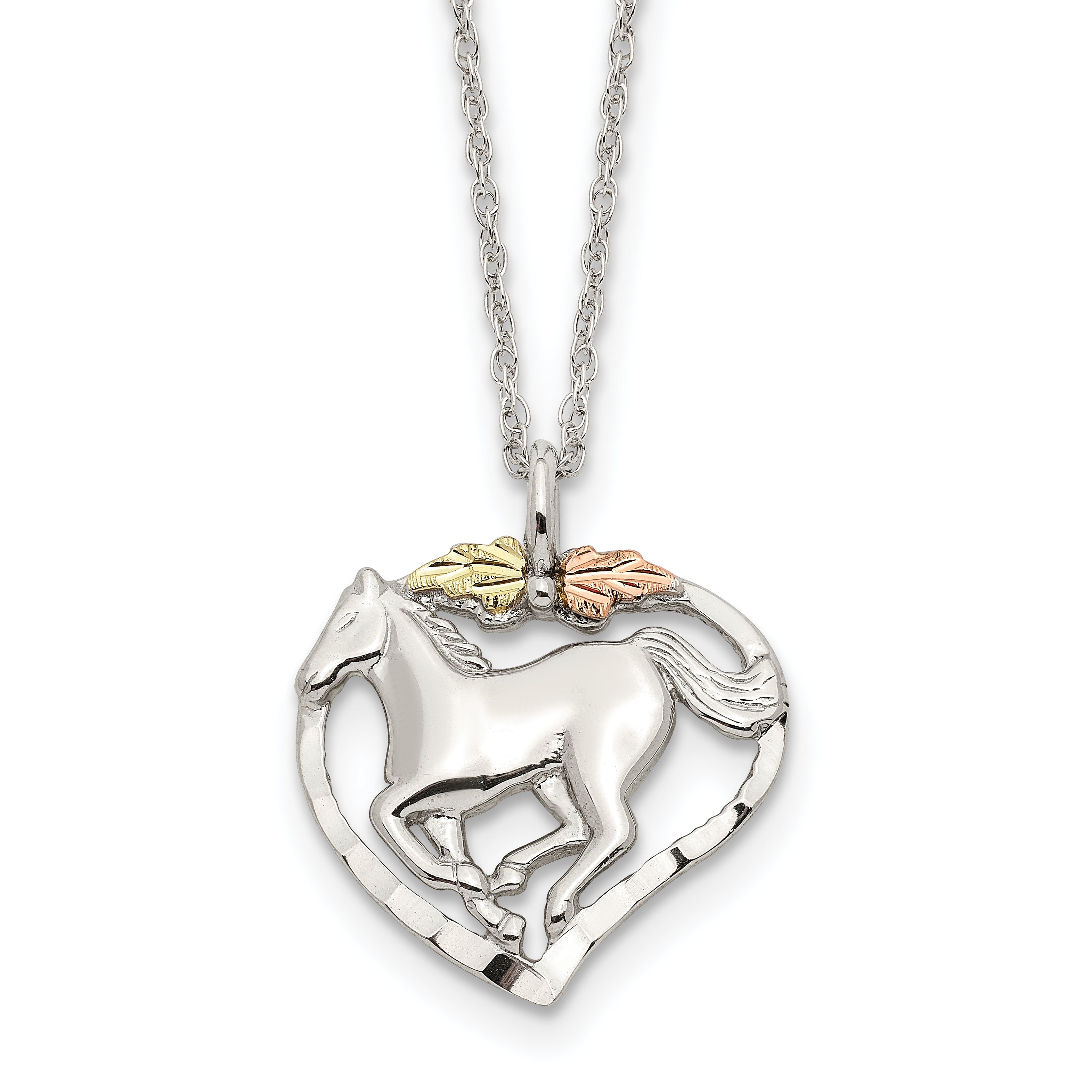 Landstrom's Mt. Rushmore Black Hills Sterling Silver 12K Gold Accents Horse Within Heart 18 inch Spring Ring Clasp Necklace