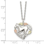 Sterling Silver 12K Gold Heart Horse Necklace with Rhodium Plating