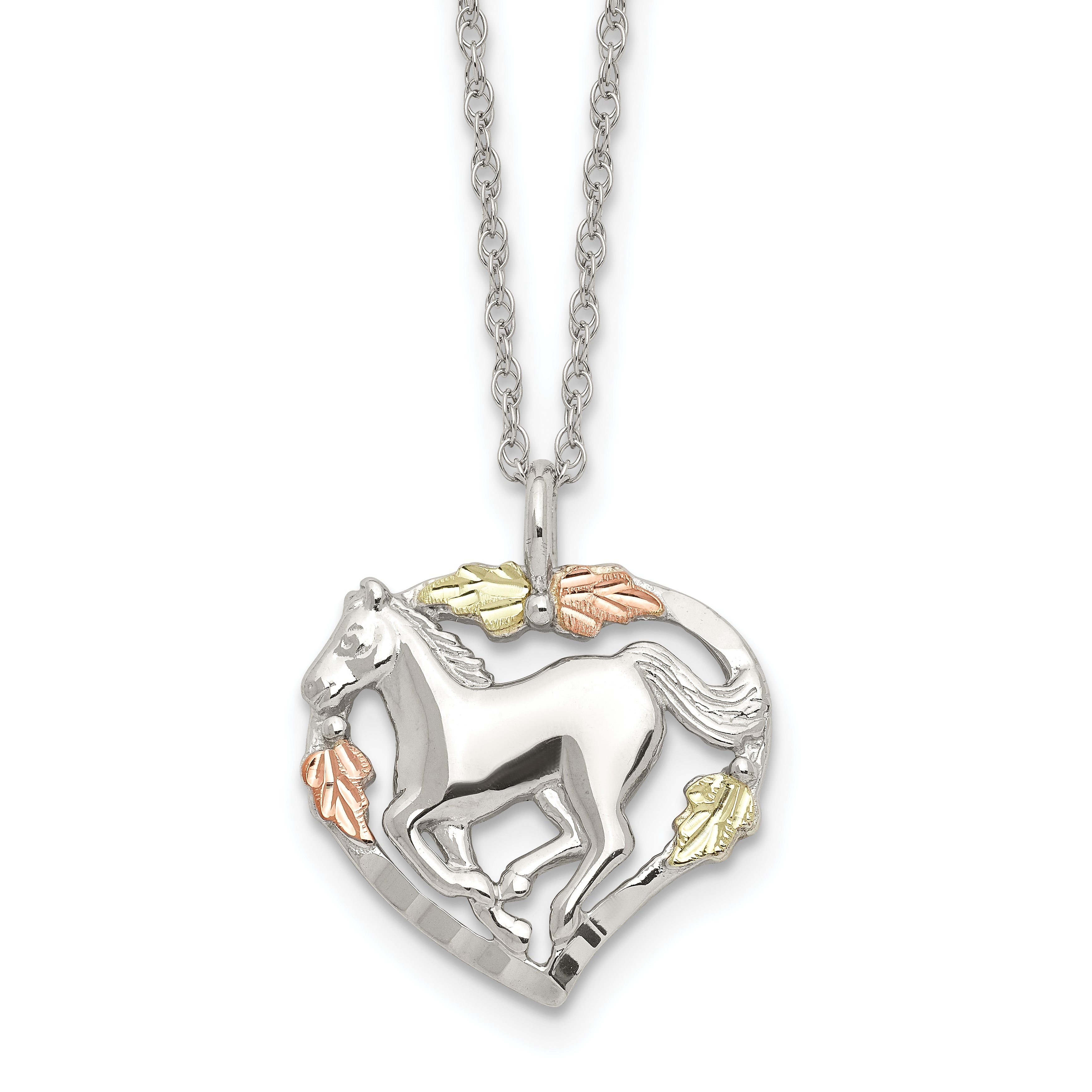 Landstrom's Mt. Rushmore Black Hills Sterling Silver 12K Gold Accents Horse Within Heart 18 inch Spring Ring Clasp Necklace Main image