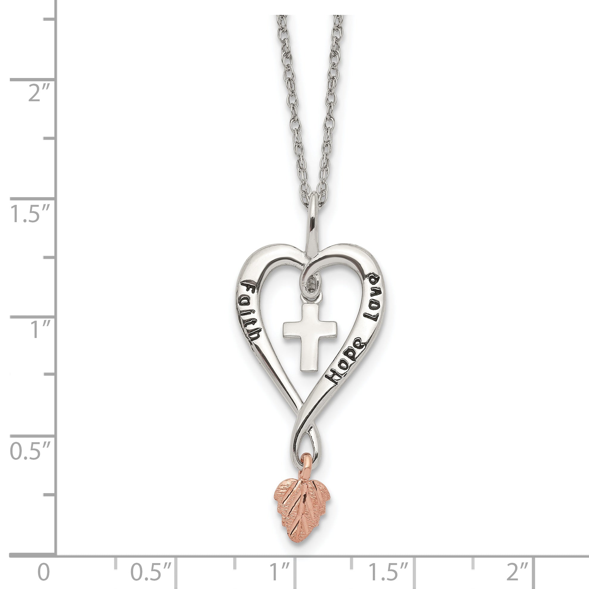 Landstrom's Sterling Silver 12K Gold Faith Hope Love Heart Necklace