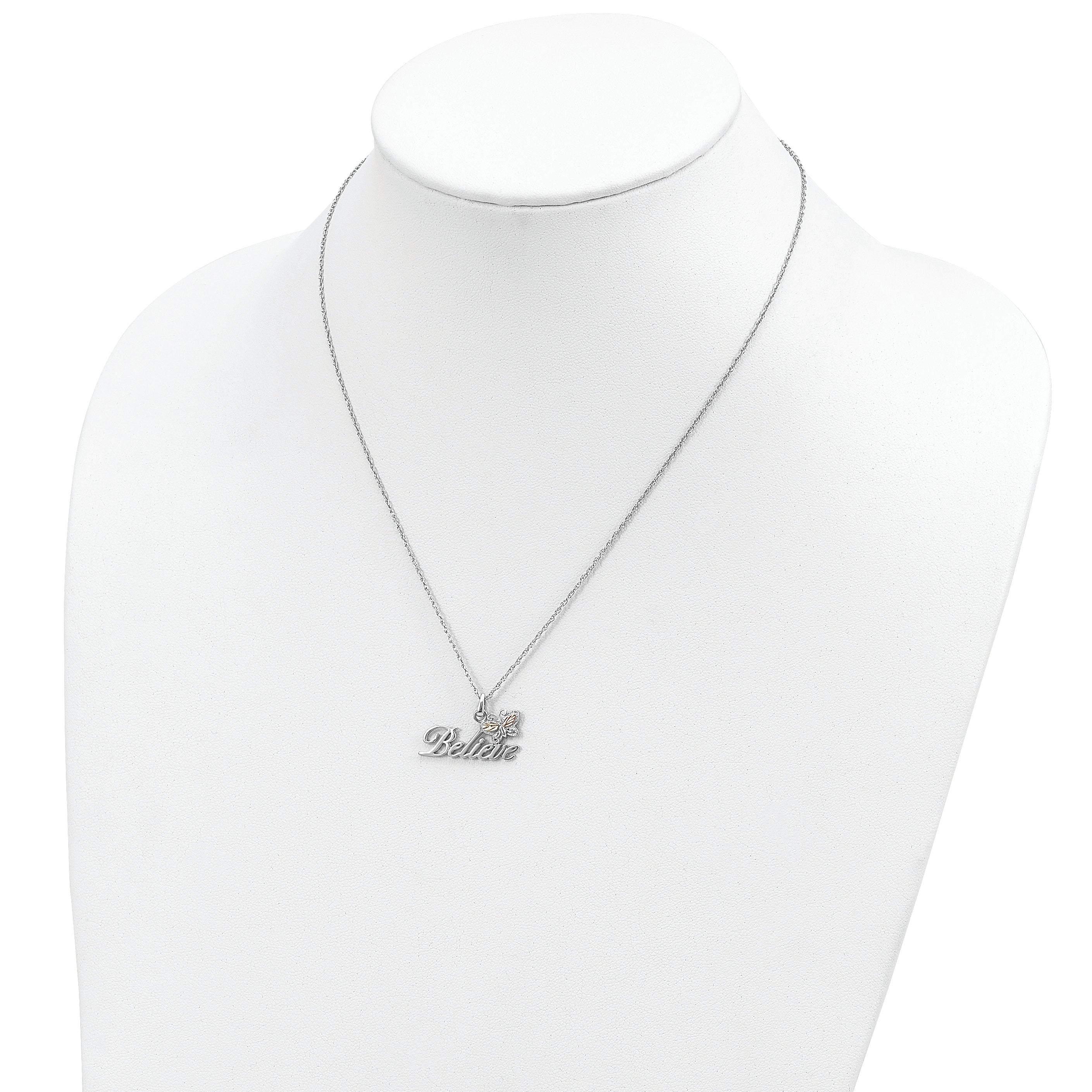 Sterling Silver 12K Gold Accented Butterfly Necklace 18 Elegant Design