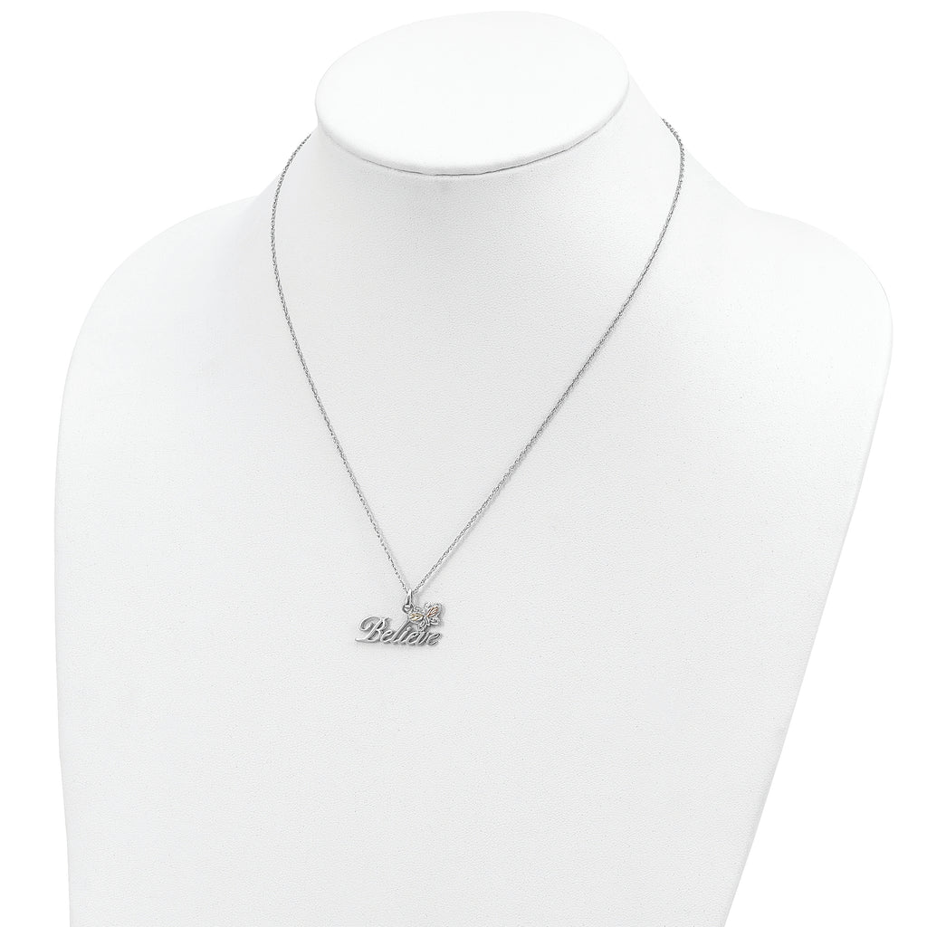 Sterling Silver 12K Gold Accented Butterfly Necklace 18 Elegant Design