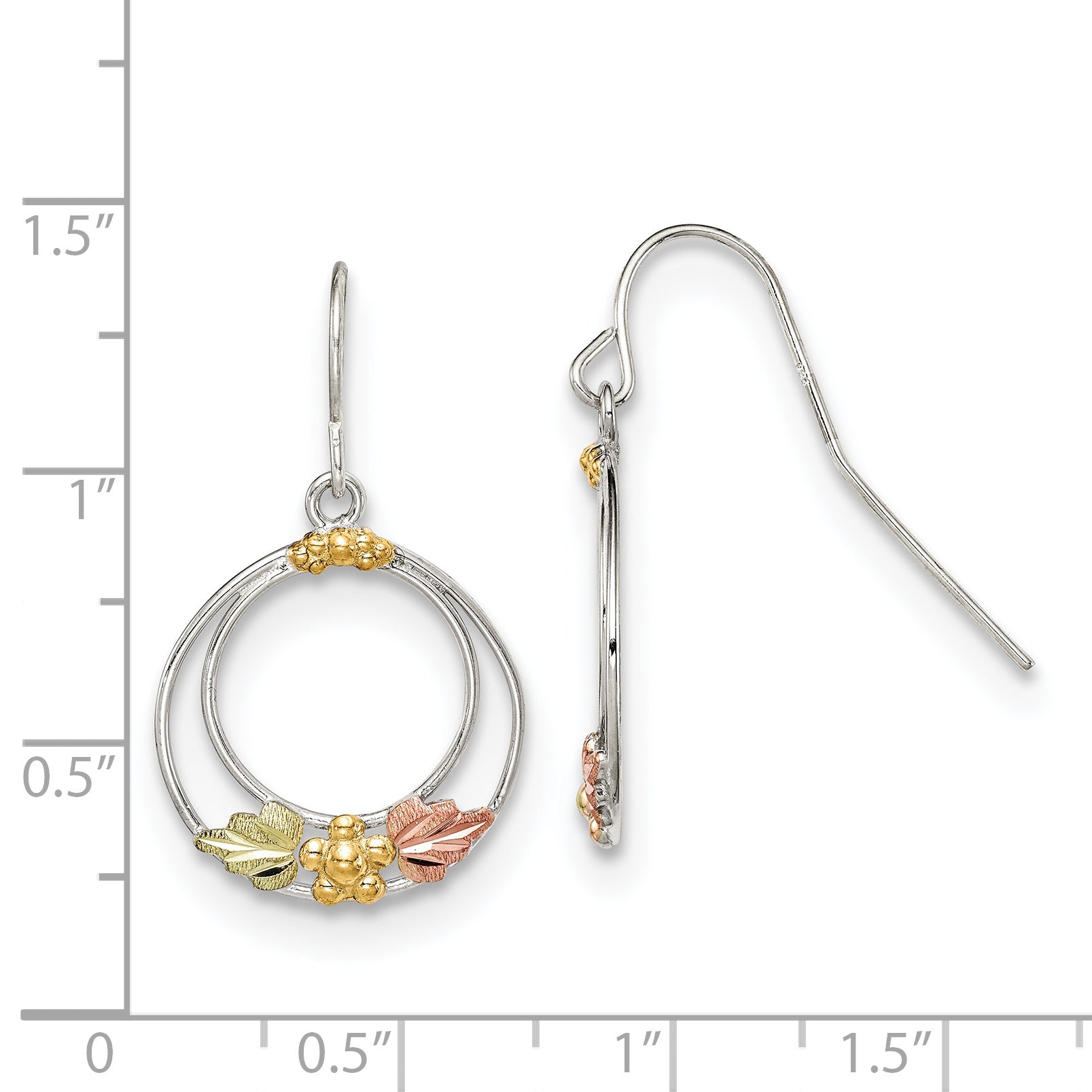 Sterling Silver Dangle Earrings with 12K Gold Accents, Rhodium Finish, Elegant Design