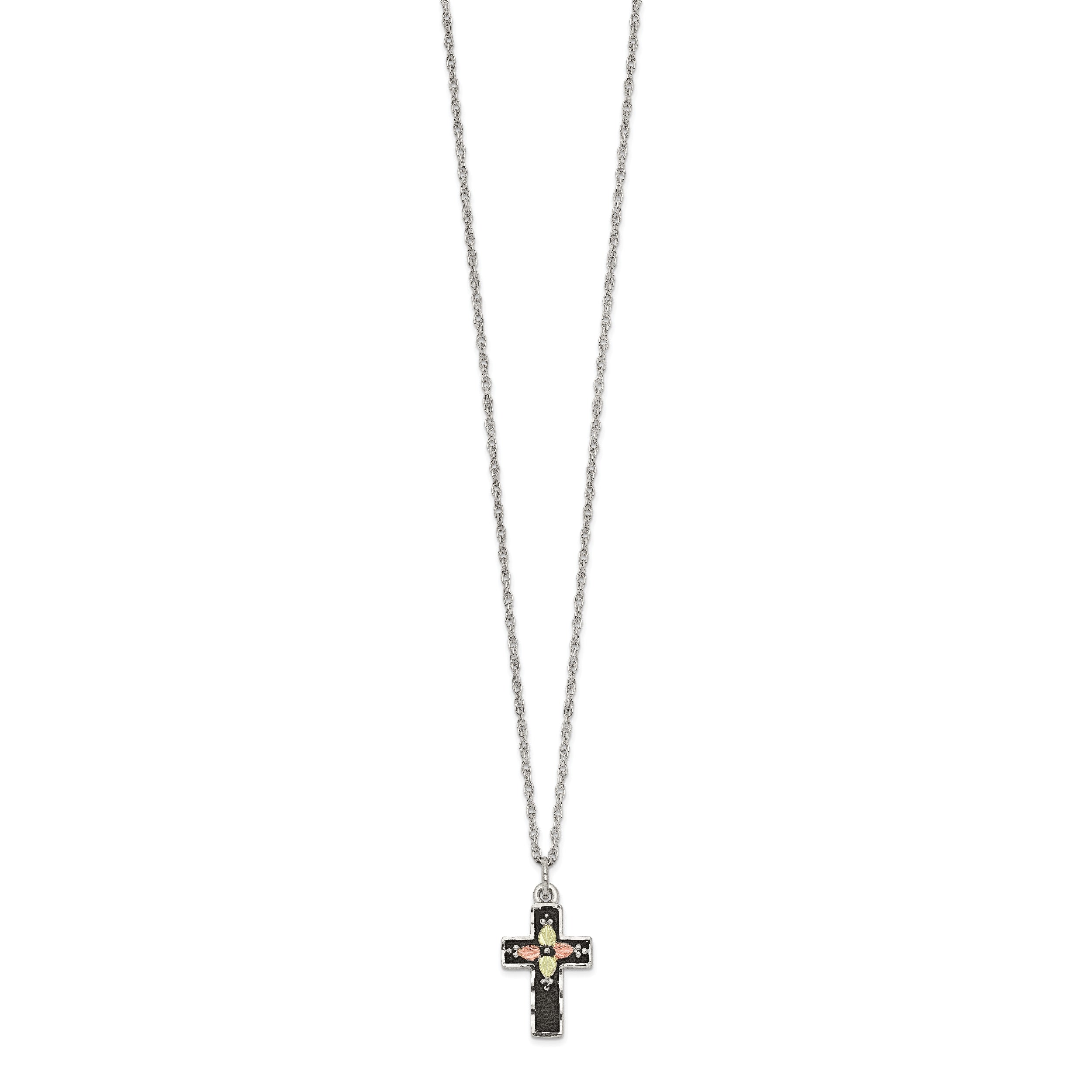 Sterling Silver 12K Gold Cross Necklace with Antique Finish