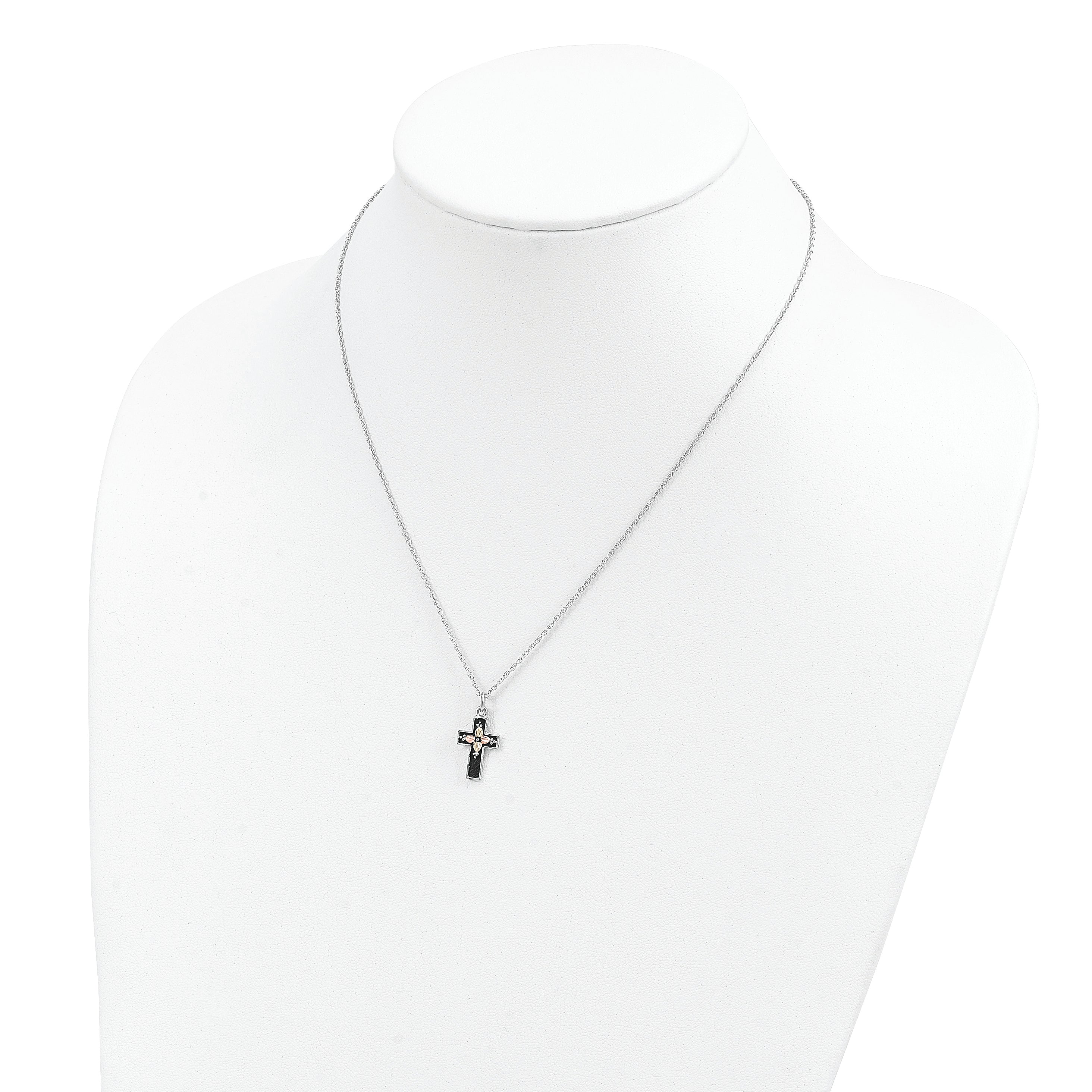 Sterling Silver 12K Gold Cross Necklace with Antique Finish