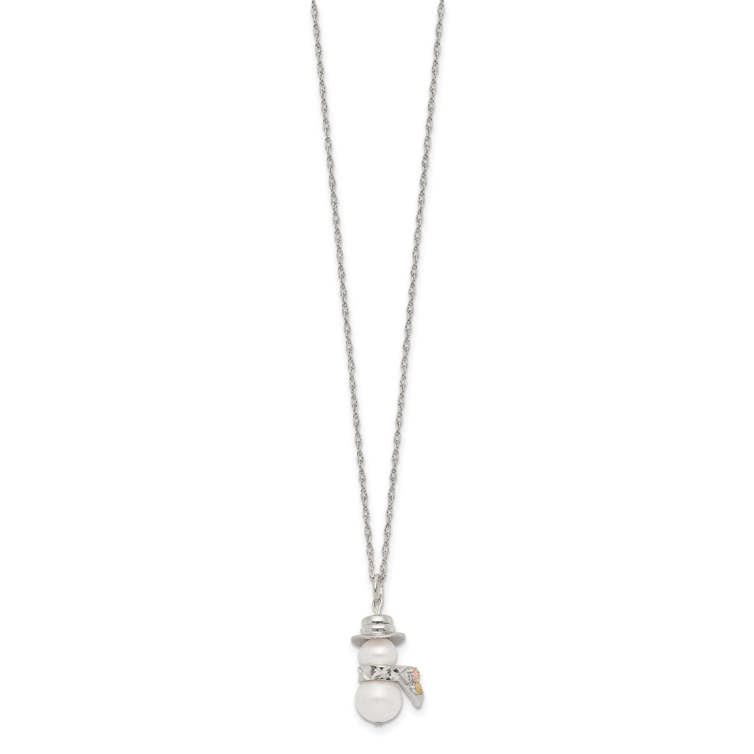 Landstrom's Mt. Rushmore Black Hills Sterling Silver 12K Gold Accents Imitation Pearl Snowman 18 inch Spring Ring Clasp Necklace