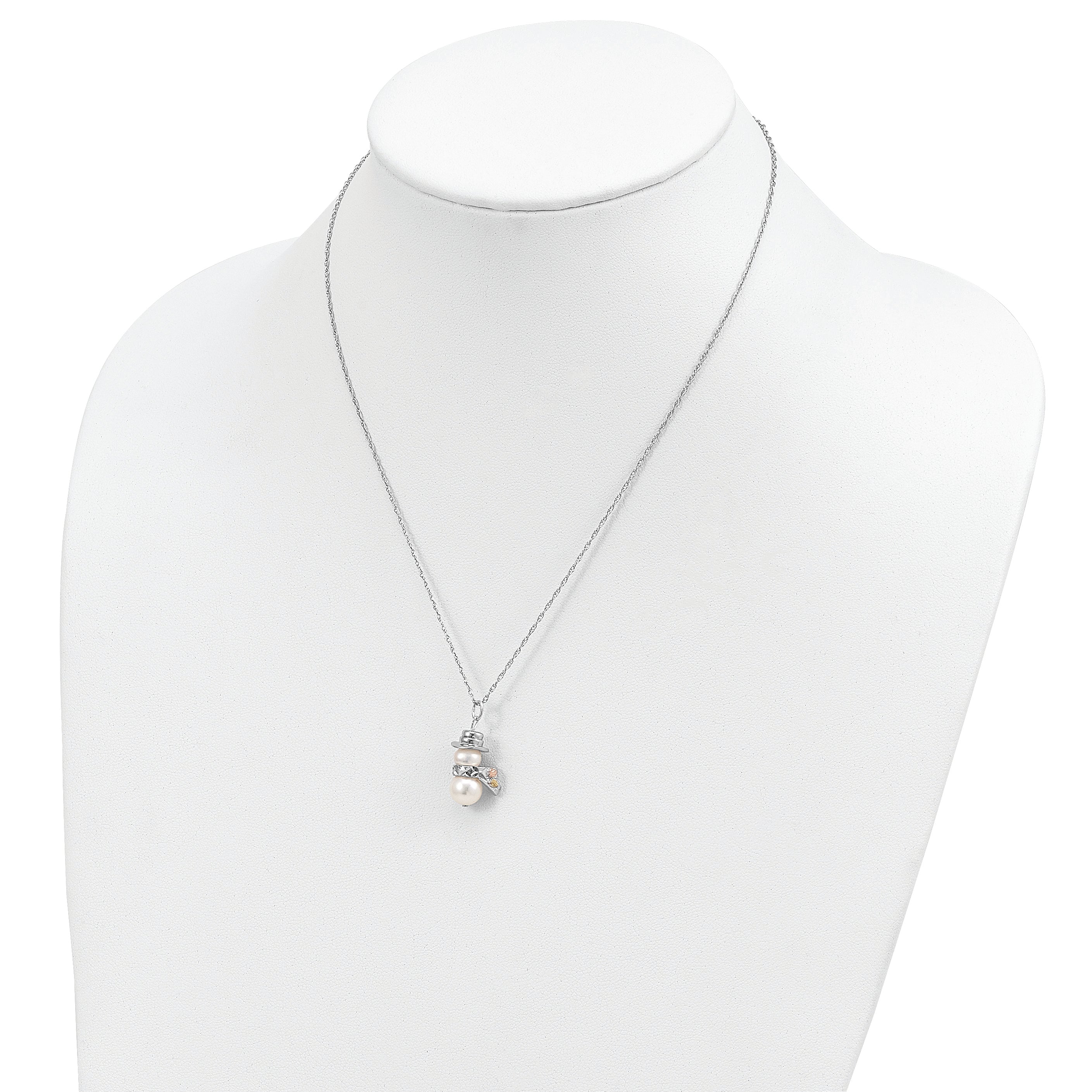Landstrom's Mt. Rushmore Black Hills Sterling Silver 12K Gold Accents Imitation Pearl Snowman 18 inch Spring Ring Clasp Necklace